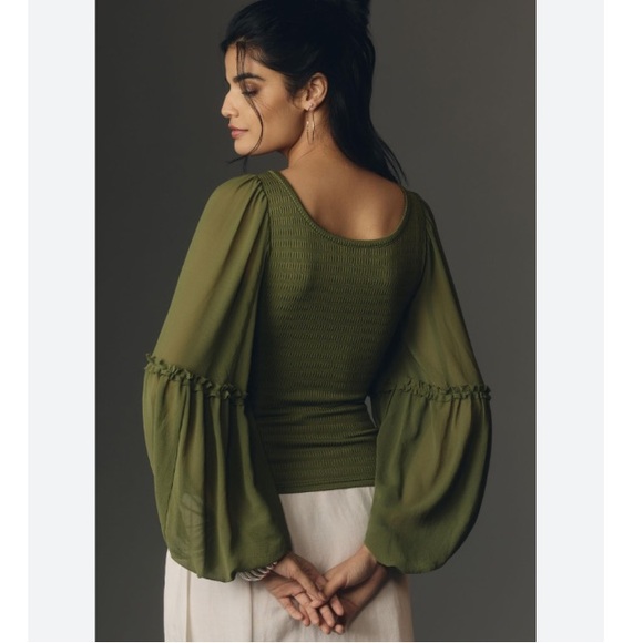 BALLOON-SLEEVE SMOCKED TOP - Picture 3 of 10